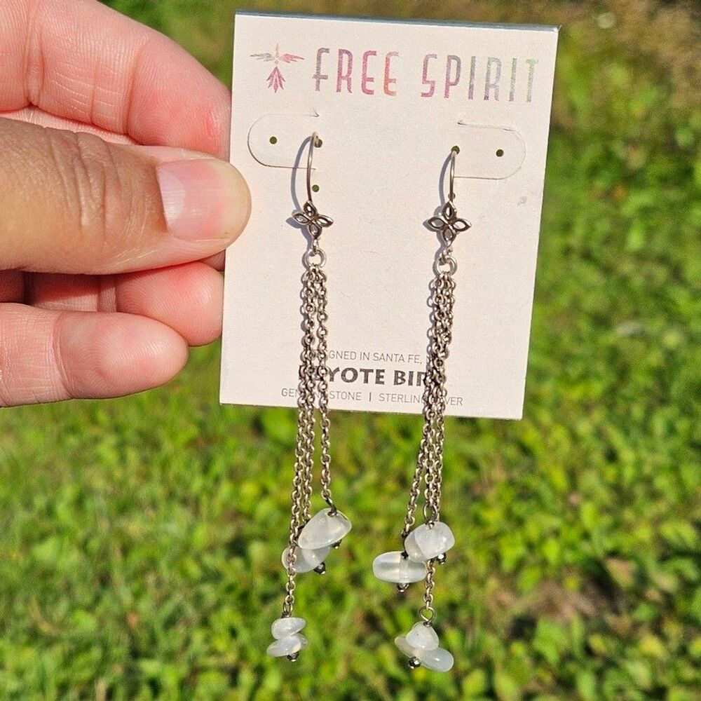 Peyote Bird Dangle Earrings Sterling Silver White/Clear Stone